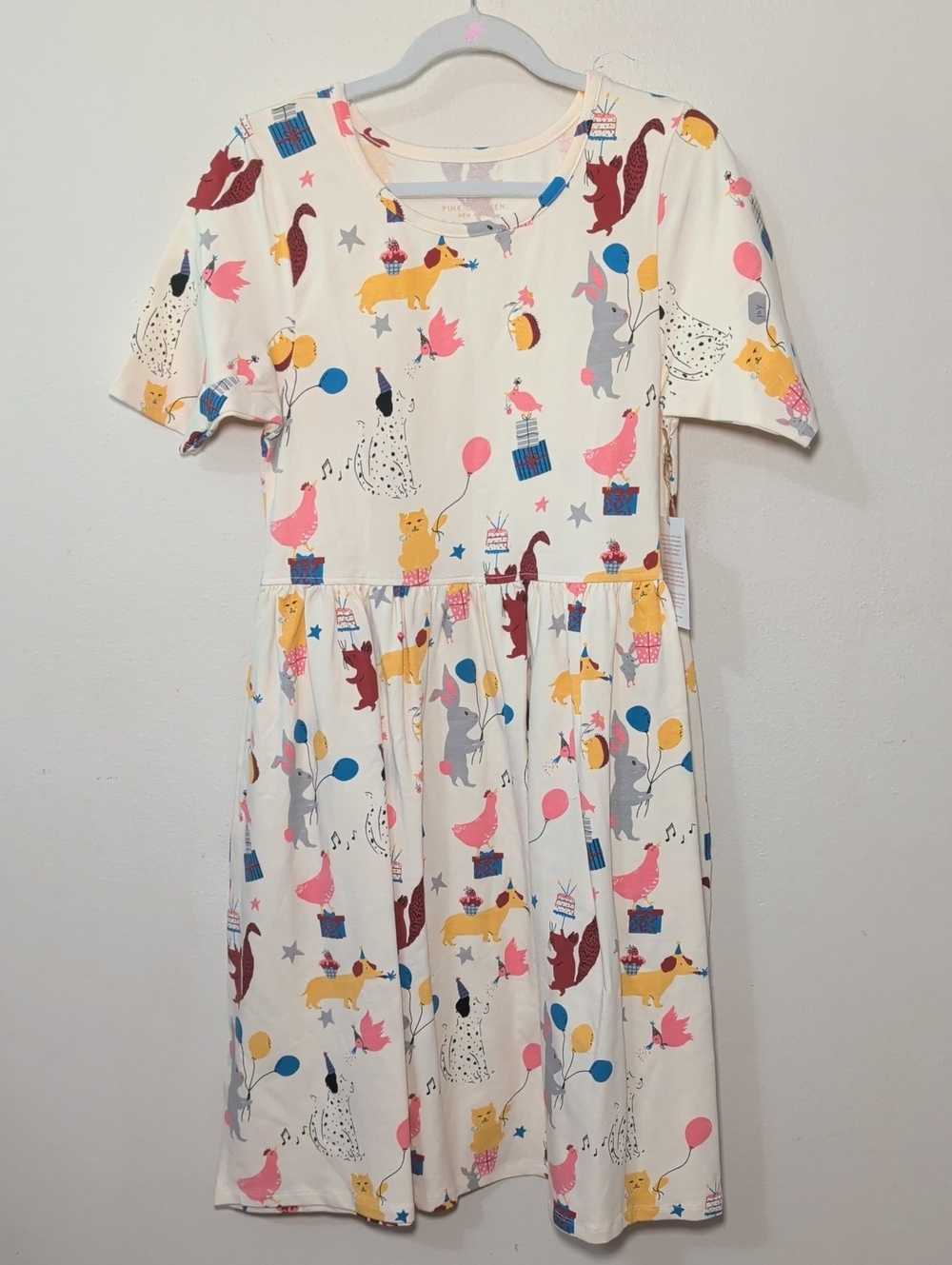 Pink Chicken Steph Dress in Birthday Buddies Print Cream Colorful NEW Size 12